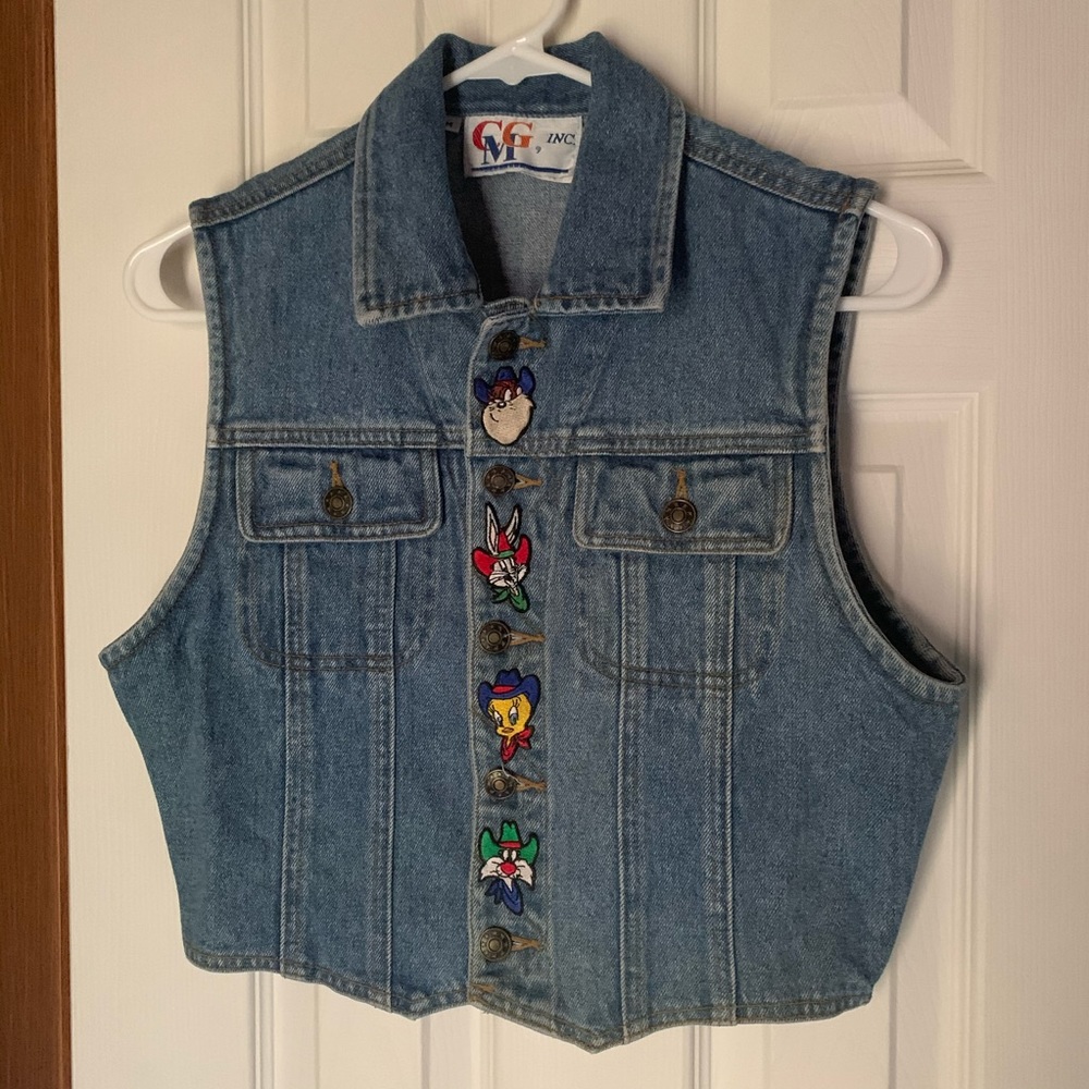 Vintage 90s Looney Tunes Warner Bros Denim Vest